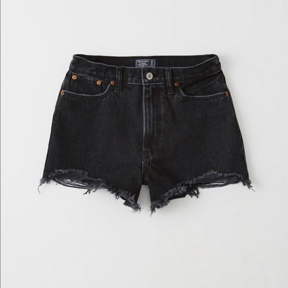 Abercrombie & Fitch Pants - Abercrombie&Fitch | HIGH RISE DENIM SHORTS, black